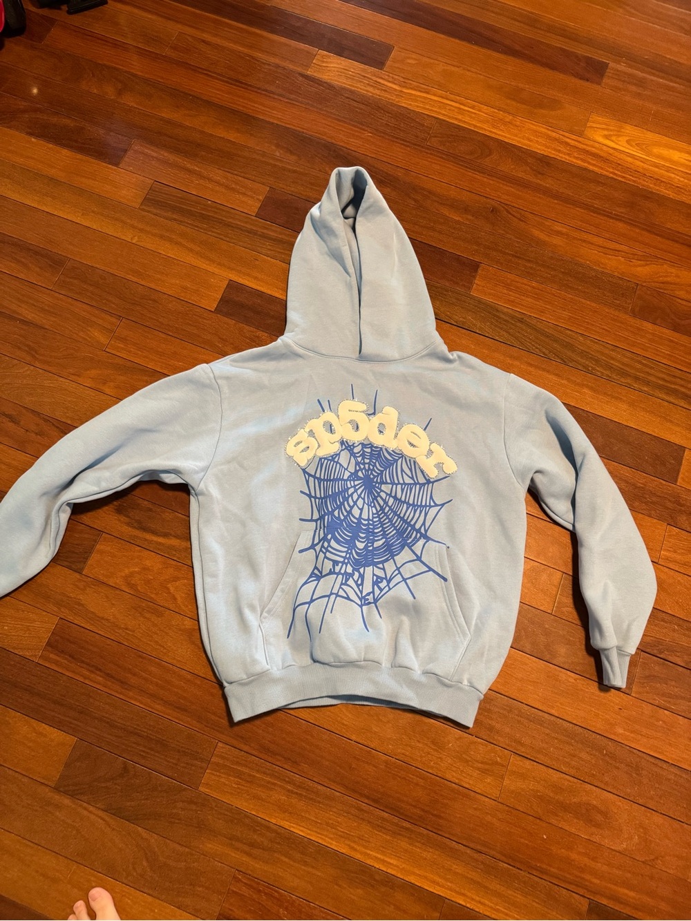 Light Blue Graphic Hoodie with Web Design